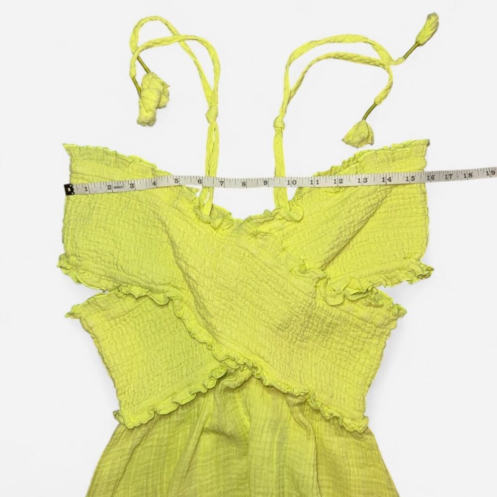 Anthropologie Smocked Gauze Criss Cross Asymmetrical Midi Dress in Lime Green - Picture 3 of 8